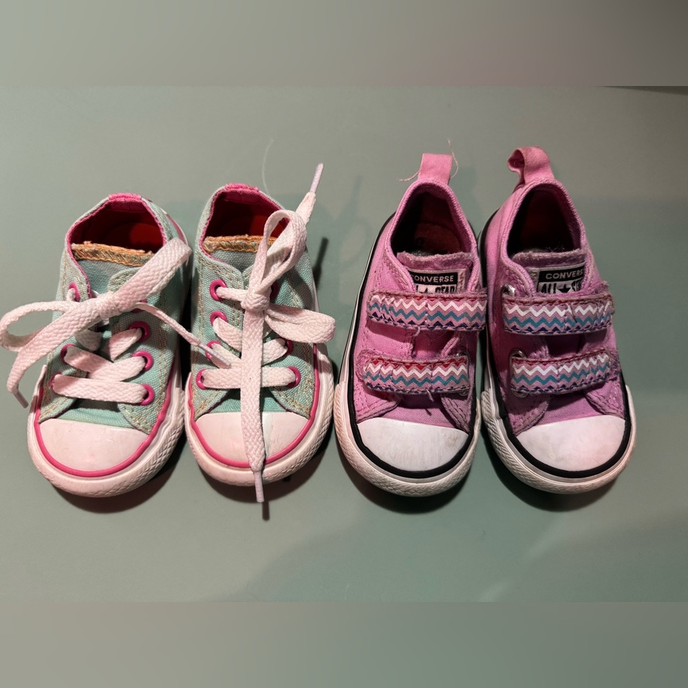 2 Pair Converse Kids' Pink & Turquoise All Star Sneakers